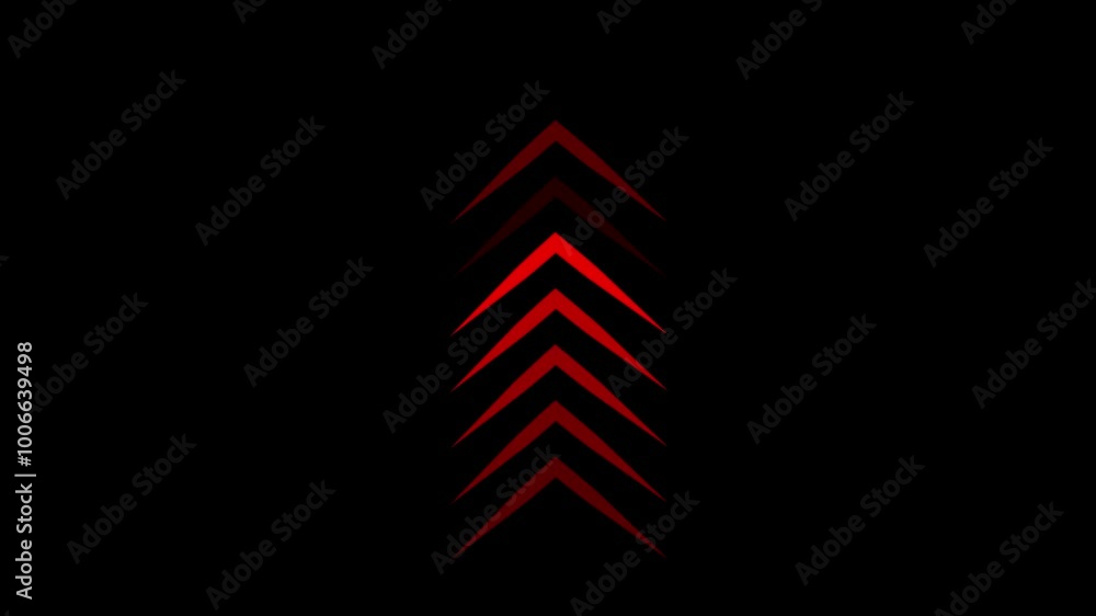 Poster animation of sweep arrow icon, upward and transparent with black background black swipe up pointing 