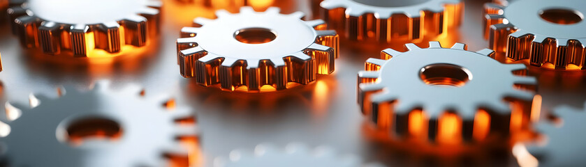 Minimalist Plain White Background with Glowing Gears Symbolizing Business Teamwork and Responsibility - Perfect for Infographics and Banners