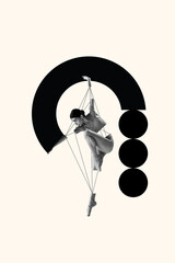Poster. Contemporary art collage. Poster. Ballerina encapsulated by geometric shapes, merging...