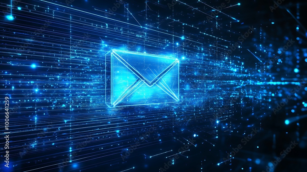 Poster digital envelope in a network of blue lines and glowing dots