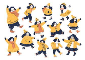 Collection of People in Winter Suits  - Hand drawn
