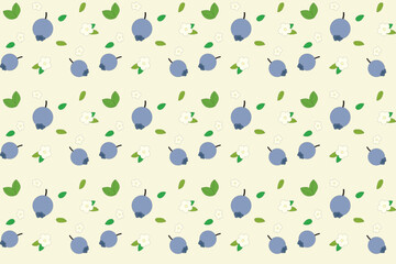 Illustration pattern, Repeating of of blueberry with leaves on soft yellow background.