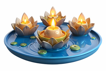 Loy Krathong Celebration: Floating Lanterns with Glowing Elements and Water Reflections - Perfect for Stock Photography and Message Copy Space
