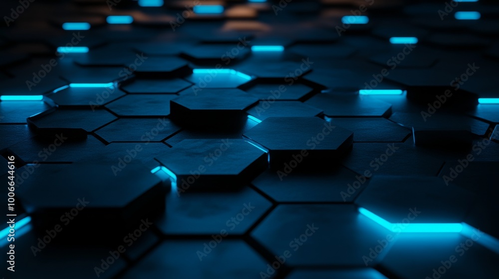 Poster a hexagonal abstract background. a sci-fi modern texture for a cyberspace concept. neon hexagons gri