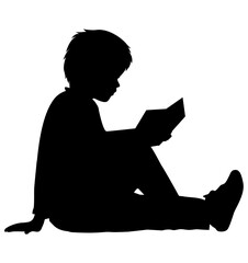 Silhouette of Boy Reading a Book