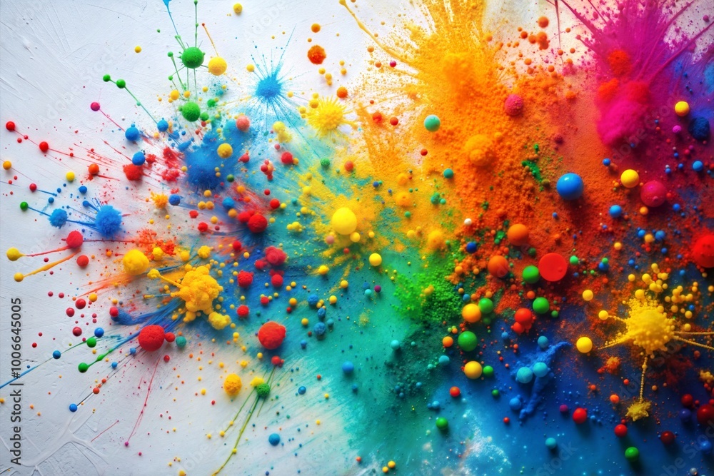 Wall mural abstract explosion of colorful paint and drops with dynamic composition