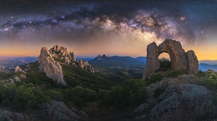 Milky Way Arching Over Mountainous Landscape