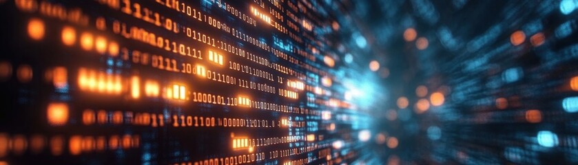 Obraz premium Closeup of Glowing Binary Code in Motion