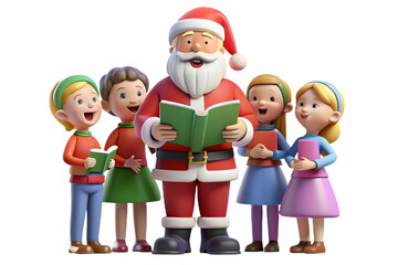 Flat Vector Illustration of Santa Sharing Stories with Kids: Captivating Moments of Joy and Imagination in a Magical Scene