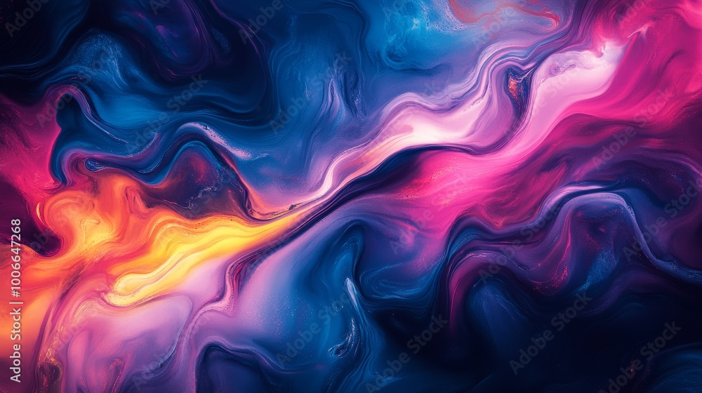 Poster an abstract composition of vivid colors and dynamic, swirling patterns captures a sense of fluidity 