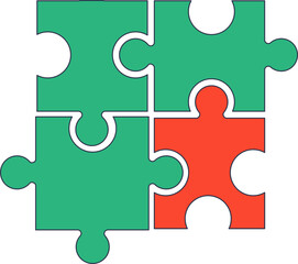 A red puzzle piece being fitted into a larger green puzzle, symbolizing integration and problem-solving.