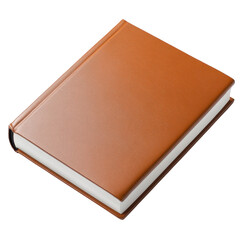 A closed brown book on a white isolated background. Transparent background.