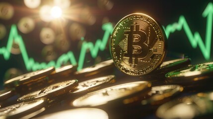 Bitcoin Cryptocurrency Surge: Glowing Coins and Growth Chart