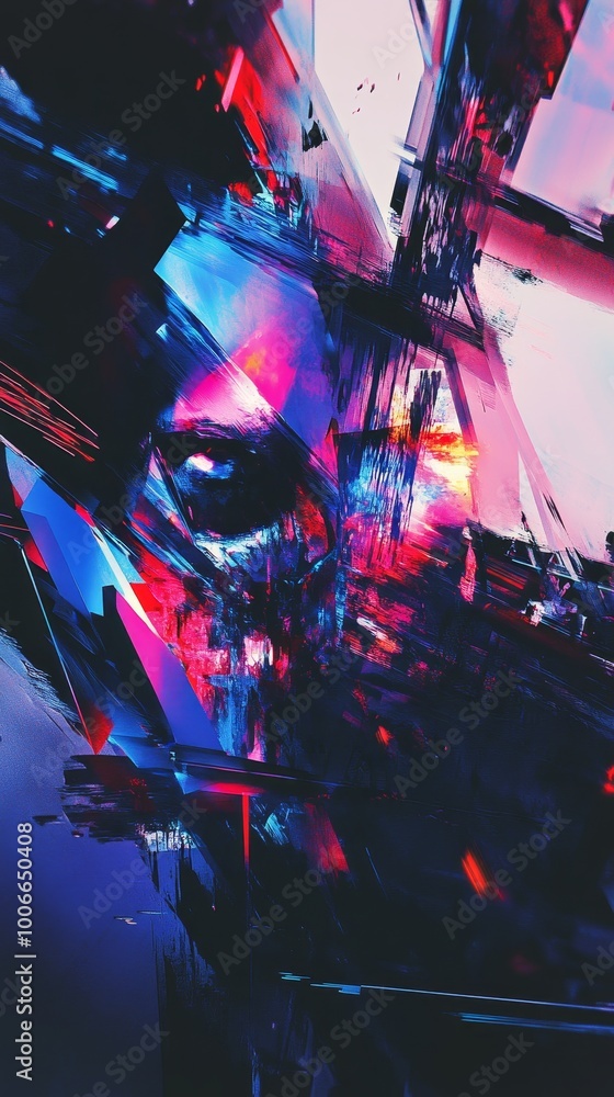 Poster a dynamic and visually engaging abstract digital artwork with vibrant colors and a futuristic design