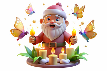 Whimsical Santa with a Krathong Surrounded by Glowing Butterflies - Enchanting Holiday Scene with Ample Copy Space for Festive Messages