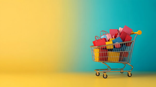3D rendering of a shopping cart overflowing with product