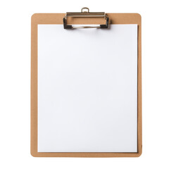 Clipboard with blank paper on isolated background. Transparent background.