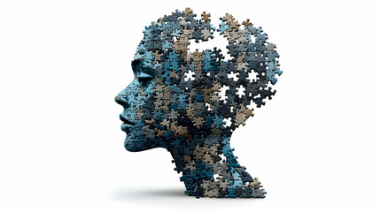 3D Puzzle Pieces Forming Human Head Icon - Vector Graphic Representing Community and Collaborative Problem Solving for Educational Infographics on White Background