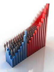 Ascending Voter Turnout Graph Concept: 3D Bar Graph Resembling People Symbolizes Rising Voter Participation - Stock Photo Visualization