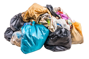 A pile of garbage bags on a transparent background