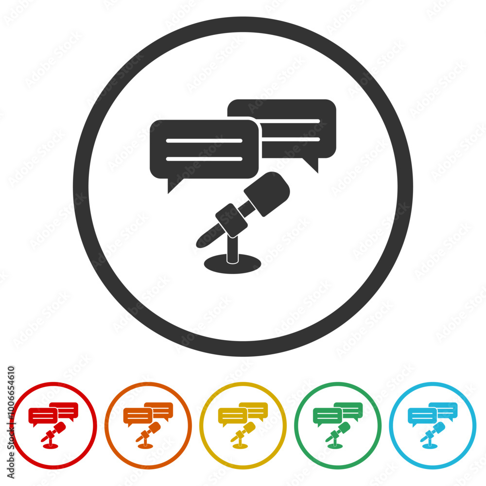 Aufkleber interview icon. microphone sign. set icons in color circle buttons