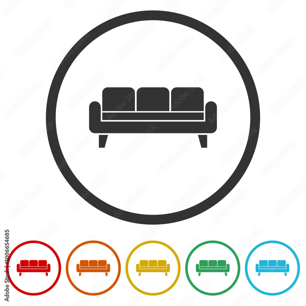 Poster sofa icon. set icons in color circle buttons
