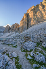 Rosengarten Catinaccio massif, Dolomites. Spectacular view of Dolomites mountains, Antermoia, Alto Adige, South Tyrol, Italy, Europe