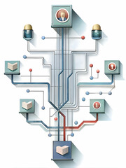 Vote Count Circuit Board Concept: Illustration of a Circuit Board with Pathways Representing Vote Counting Processes, Isolated on White Background for Tabulation Explanations
