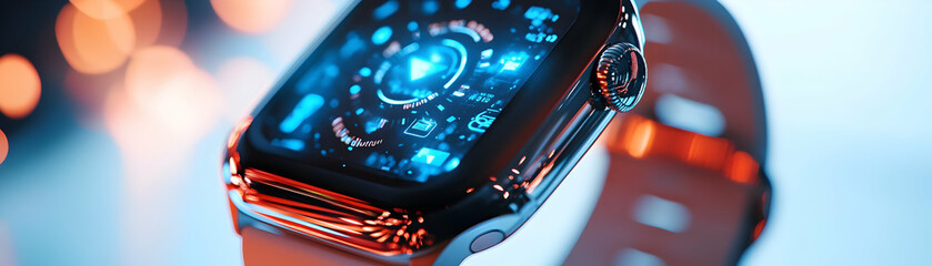 Smartwatch on White Background Featuring Holographic Decision Making & Compliance Icons - Macro Shot of Sleek Device Symbolizing Business Leadership & Responsibility