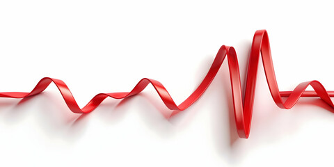 3D Abstract Red Heartbeat Digital Art: EKG Line Forming AIDS Ribbon Icon on White Background - Heart Health Awareness Concept