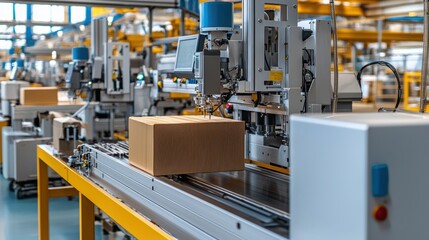 Fototapeta premium An automated conveyor system in a modern warehouse, efficiently transporting packages for sorting and distribution.