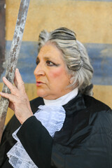 Greedy judge holding sword representing injustice and corruption