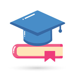 Toga with book education icon logo. Concept for online audiobook , radio, listening to podcasts, online learning, e-books in audio format, graduation, ceremony.