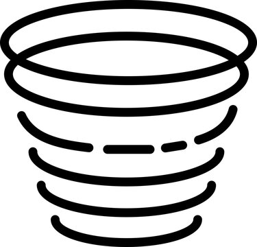 recommend clip art: Black and white line art illustration of a vortex,  showing the shape of a tornado, whirlpool, or funnel cloud.
