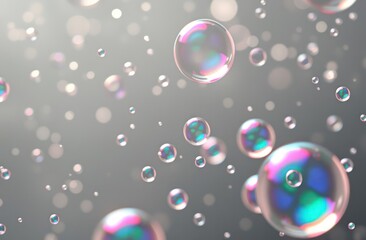Naklejka premium Macro close up of soap bubbles. Transparent drops liquid bubbles molecules. Colorful Abstract Background.