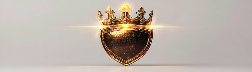 Glowing Crown and Shield Vector Illustration Over White Background Symbolizing Authoritative Leadership and Responsibility for Corporate Infographics and Presentations
