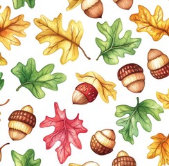 Branches and leaves in autumn watercolor