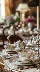 Elegant dining setting featuring fine china and luxurious decor, perfect for gatherings and special occasions.