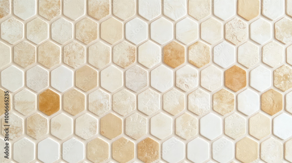 Aufkleber A grid of small hexagons in alternating shades of beige and cream, forming a simple yet elegant tile pattern.