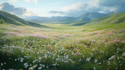Obraz premium Vibrant Flower Field in Scenic Landscape