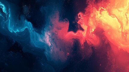 Fototapeta premium A mesmerizing abstract artwork featuring dynamic swirls of vibrant orange and blue, creating a cosmic energy flow effect.