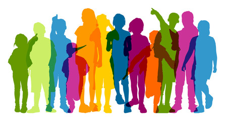 Aktive Kinder und Teenager als viele bunte Silhouetten