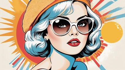 Vintage young lady poster. Vintage summer background