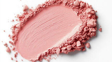 a rounded pan of soft pink powder blush on a white background