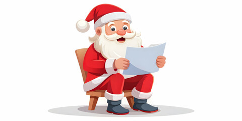 Heartfelt Flat Vector Illustration of Santa Reading Emotional Letters from Children - Capturing Joyful Moments and Holiday Excitement