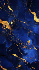 Blue Marble Pattern with Shimmering Gold Splashes, Elegant Wallpaper. Generative AI