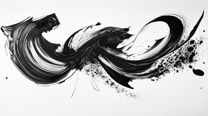 A powerful black and white brushstroke resembling a wave, capturing movement and energy in a dynamic artistic expression.