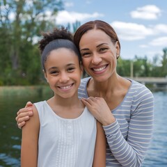 Portrait of happy mom and daughter