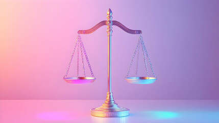 3D Holographic Digital Leadership Scales Icon on Plain White Background - Symbolizing Balance & Responsibility in Business Leadership, Ideal for Corporate Ads