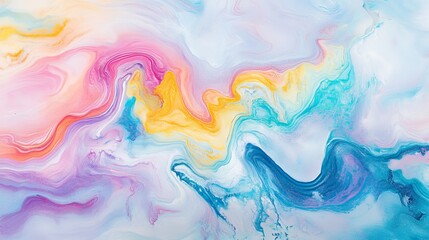 Obraz premium Abstract fluid colorful painting with vibrant waves of blue, pink, and yellow for home decor or modern art prints